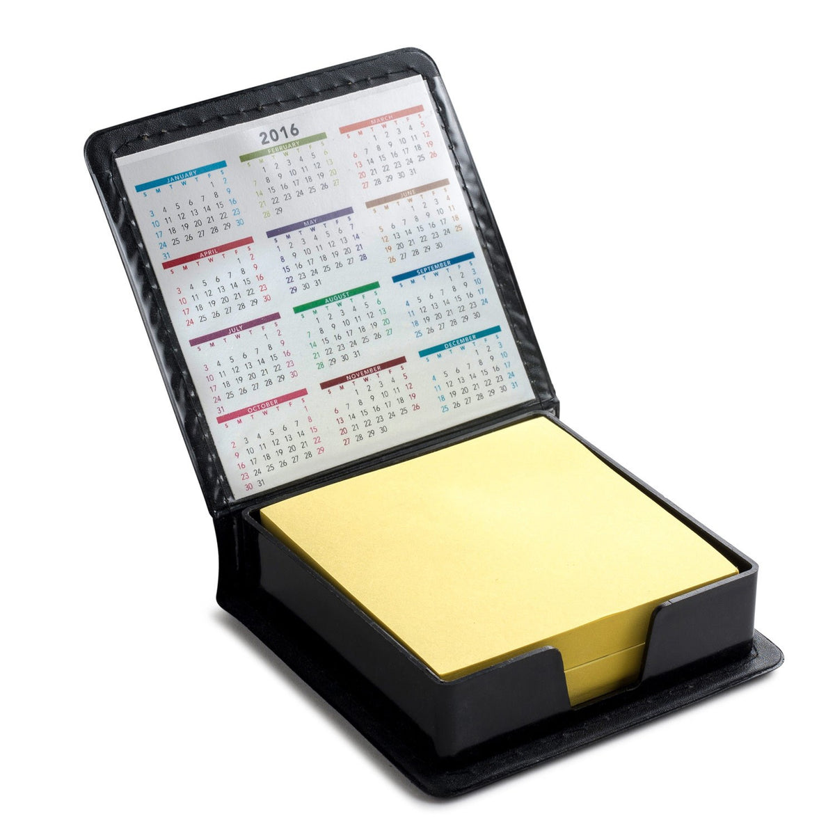 Leatherette Flip-Top Calendar Box with Sticky Sheets and Flags