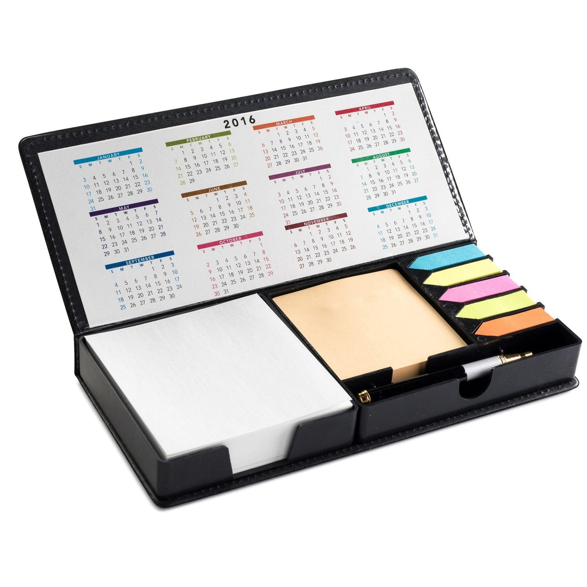 Leatherette Flip-Top Calendar Box with Pen